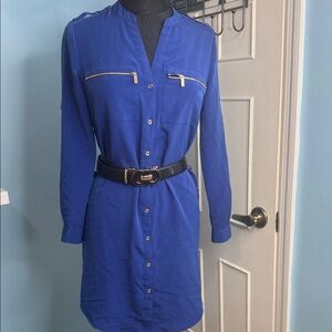 Elegant Blue Belted Dress